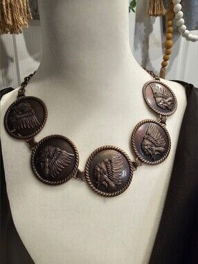 L&B Western Chief Medallion Necklace Hat Band Bronze Cowgirl